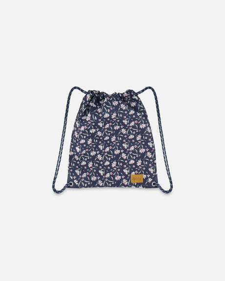 Drawstring Bag Navy Flower Print | Deux par Deux | Jenni Kidz