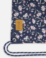 Drawstring Bag Navy Flower Print | Deux par Deux | Jenni Kidz