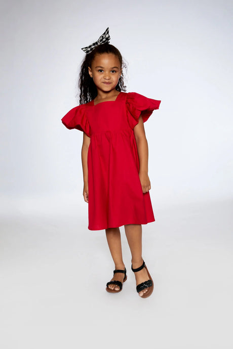 Dress With Bubble Sleeves True Red | Deux par Deux | Jenni Kidz