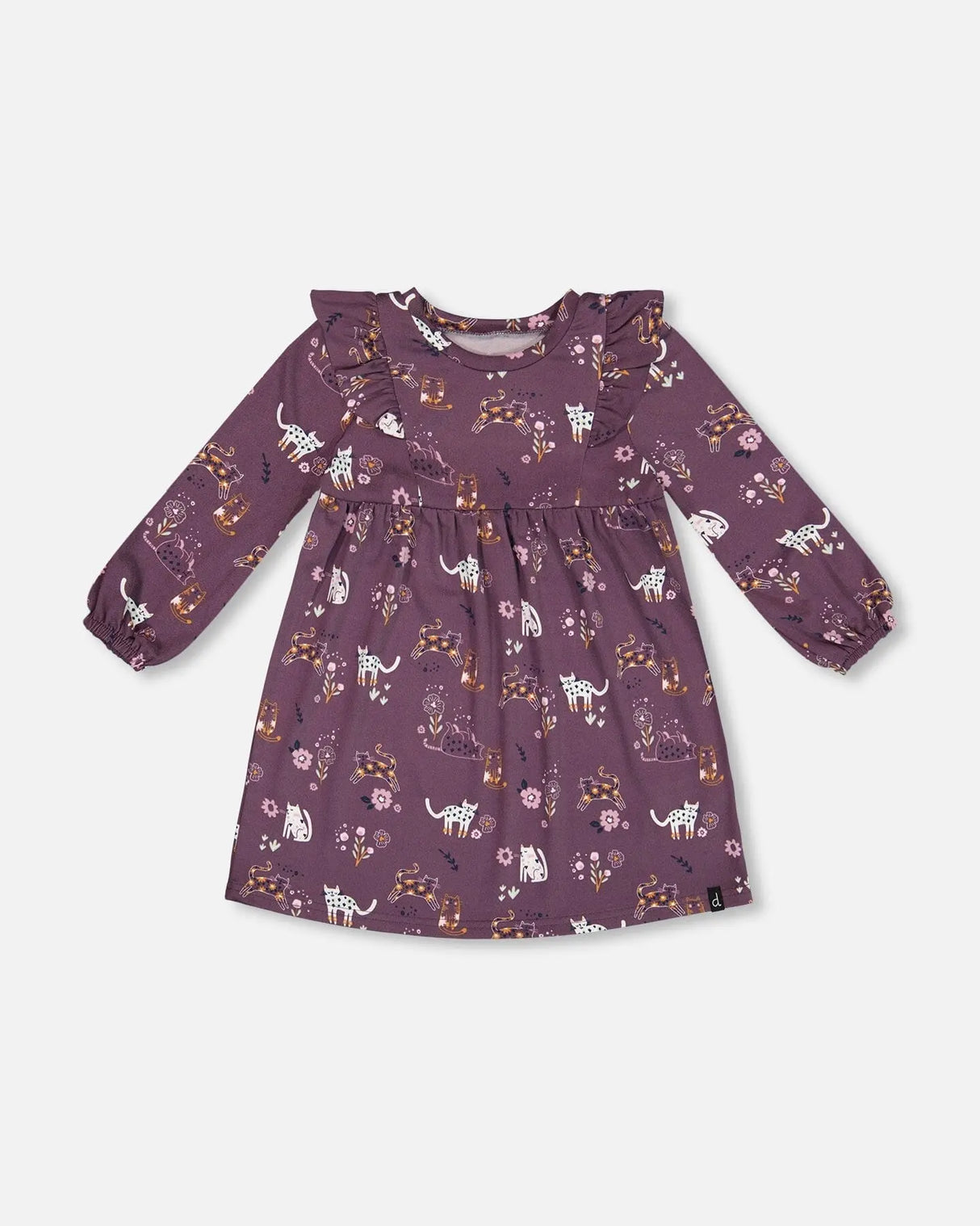 Dress With Frills Mauve Printed Cats | Deux par Deux | Jenni Kidz