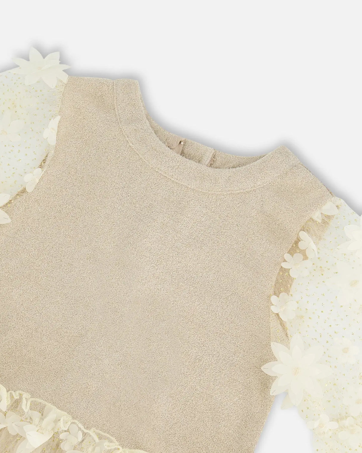 Elbow Sleeve Dress With Tulle Skirt Glittering Beige | Deux par Deux | Jenni Kidz