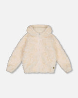 Embroidered Faux Fur Cardigan Off White | Deux par Deux | Jenni Kidz