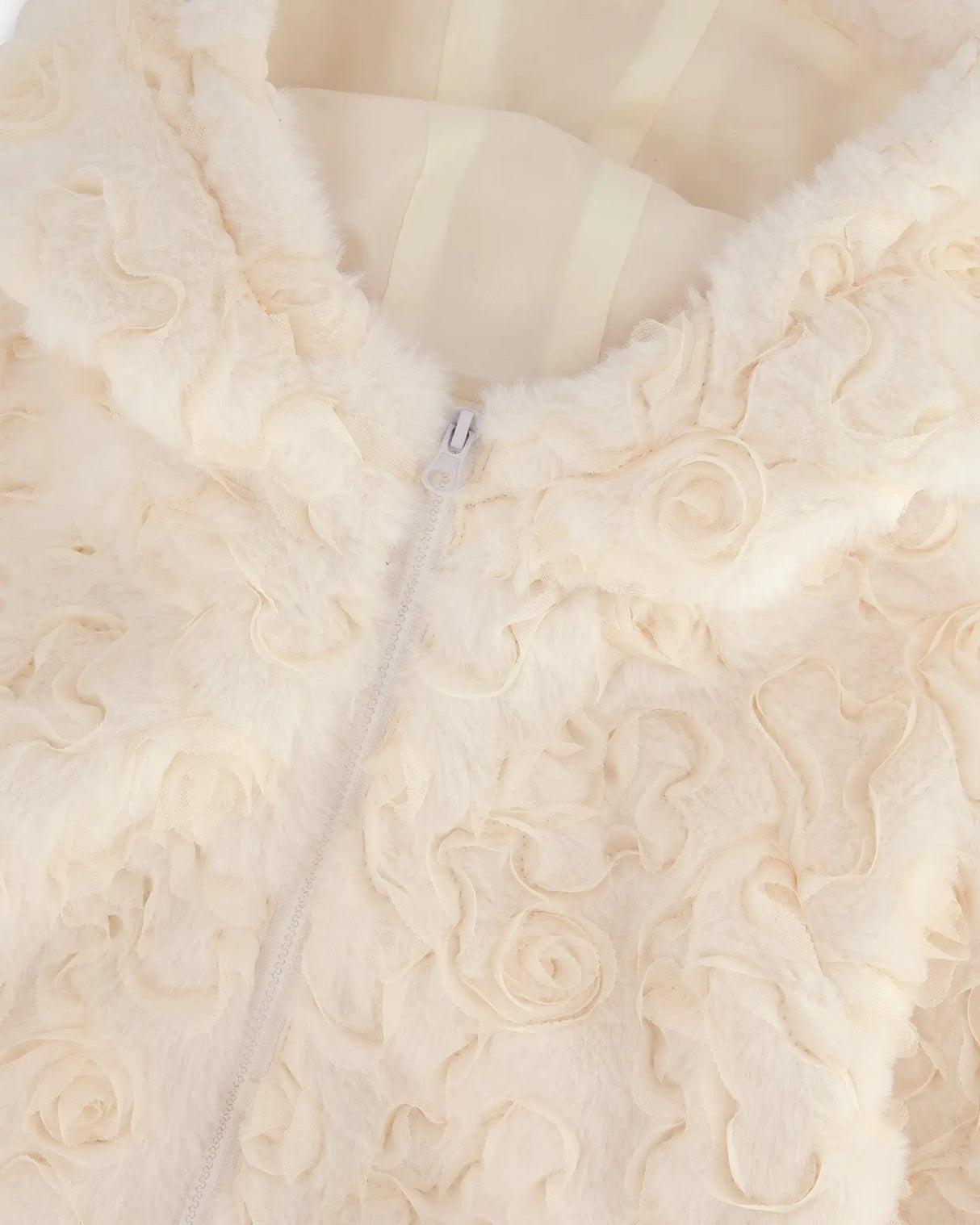 Embroidered Faux Fur Cardigan Off White | Deux par Deux | Jenni Kidz