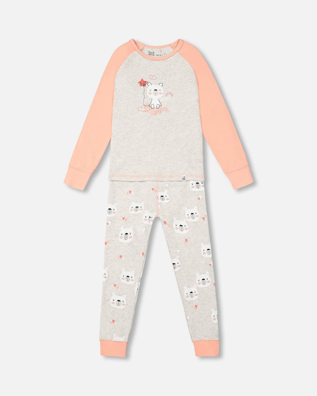 Organic Cotton Long Sleeve Printed Bears One Piece Pajama Oatmeal Mix-0