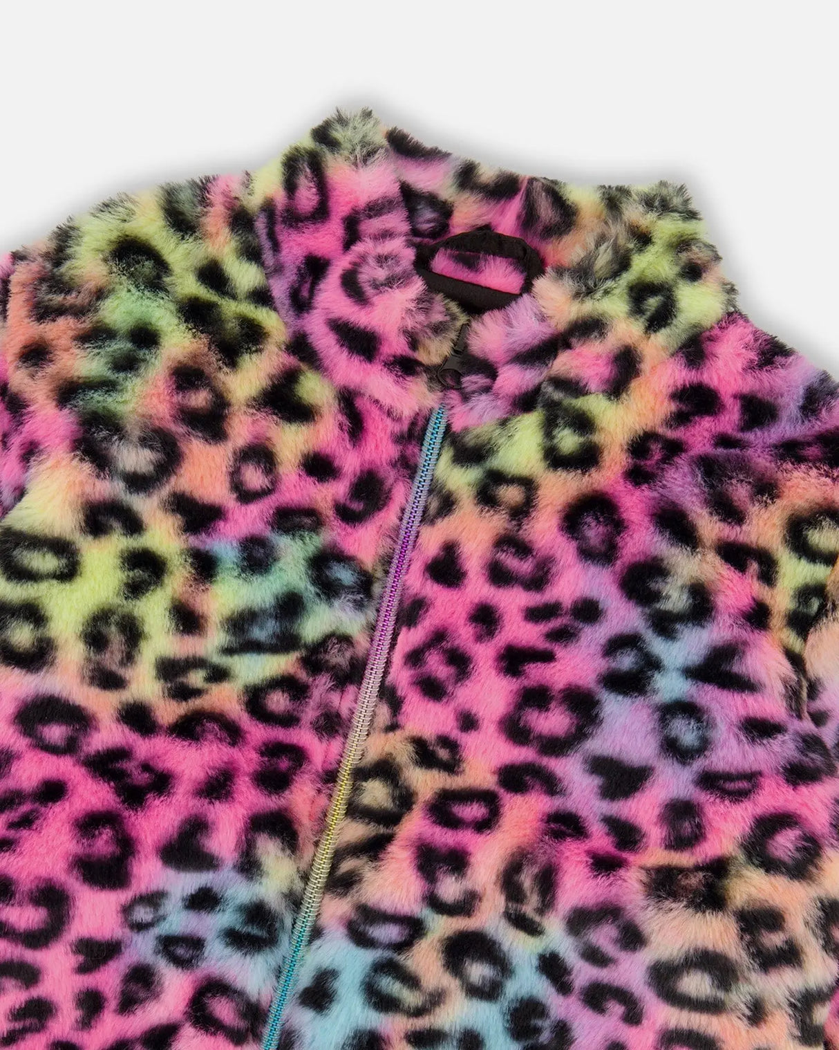 Faux Fur Zipped Jacket Multicolor Leopard | Deux par Deux | Jenni Kidz