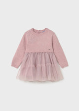 Flat lay front view of Mayoral baby knit and tulle dress