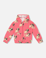 Fleece Hooded Cardigan Magenta Printed Pug | Deux par Deux | Jenni Kidz