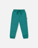 Fleece Sweatpants With Articulated Knees Forest Green | Deux par Deux | Jenni Kidz