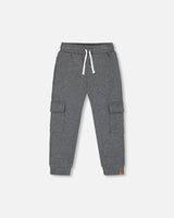 Fleece Sweatpants With Cargo Pockets Dark Gray | Deux par Deux | Jenni Kidz