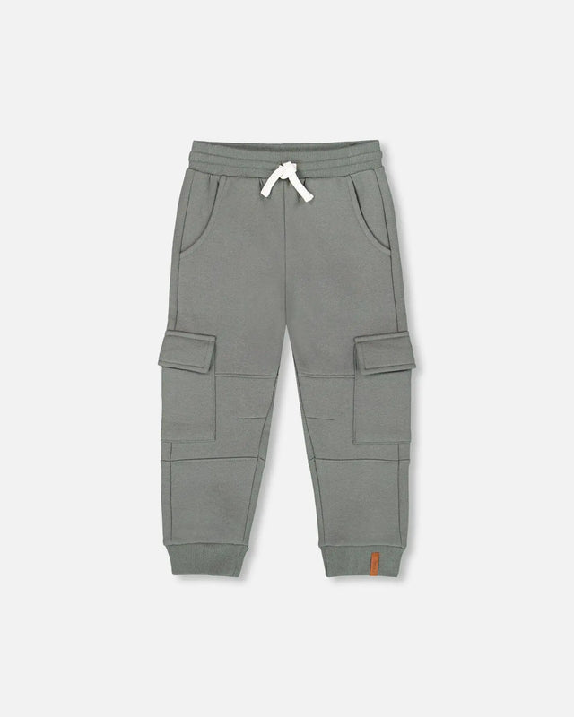 Fleece Sweatpants With Cargo Pockets Gray Green | Deux par Deux | Jenni Kidz