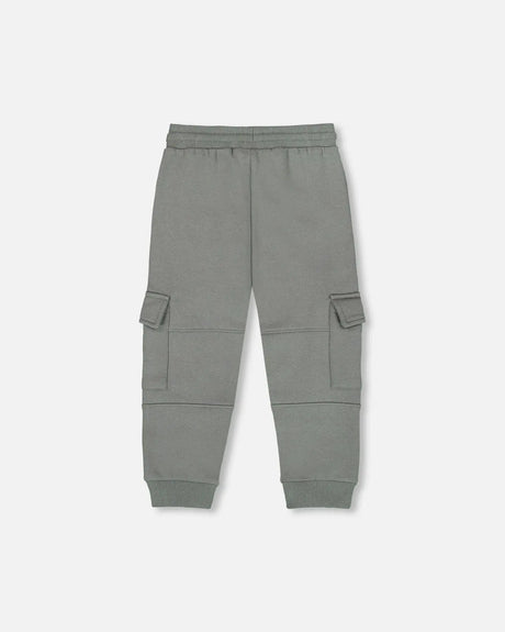Fleece Sweatpants With Cargo Pockets Gray Green | Deux par Deux | Jenni Kidz