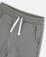 Fleece Sweatpants With Cargo Pockets Gray Green | Deux par Deux | Jenni Kidz