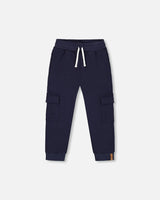 Fleece Sweatpants With Cargo Pockets Navy | Deux par Deux | Jenni Kidz