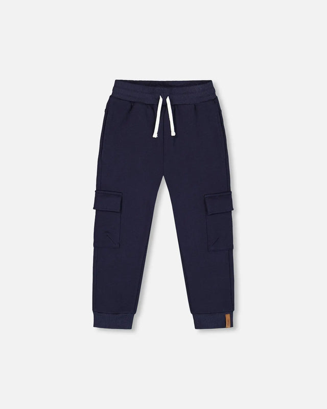 Fleece Sweatpants With Cargo Pockets Navy | Deux par Deux | Jenni Kidz