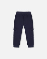 Fleece Sweatpants With Cargo Pockets Navy | Deux par Deux | Jenni Kidz