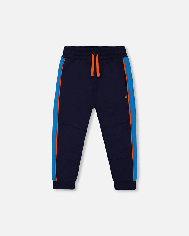 Fleece Sweatpants With Contrast Sides Navy | Deux par Deux | Jenni Kidz