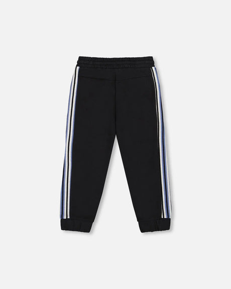 Fleece Sweatpants With Side Stripes Black | Deux par Deux | Jenni Kidz