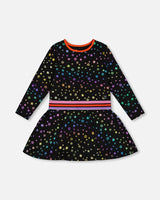 Foil Black Printed Stars Dress | Deux par Deux | Jenni Kidz