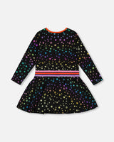 Foil Black Printed Stars Dress | Deux par Deux | Jenni Kidz