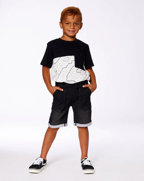 French Terry Denim Short Black Jeans | Deux par Deux | Jenni Kidz