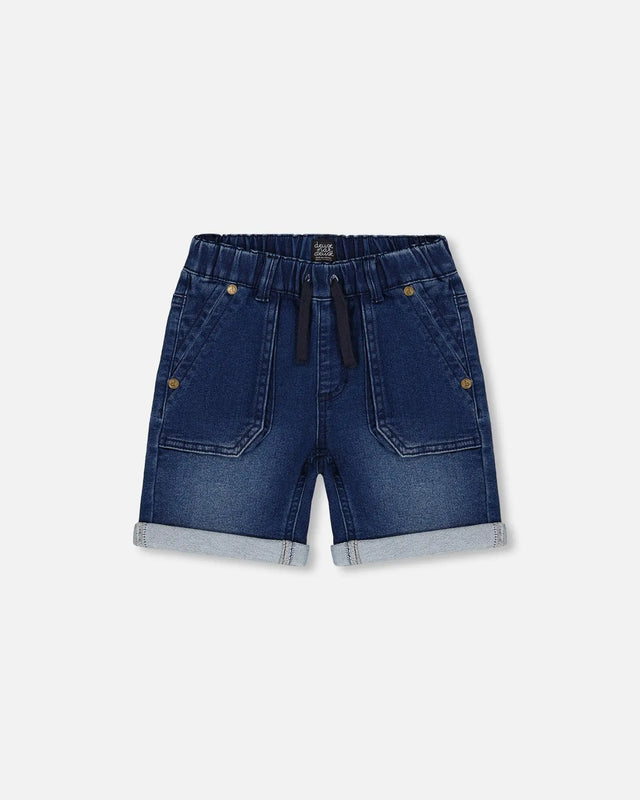 French Terry Denim Short Dark Denim Blue | Deux par Deux | Jenni Kidz