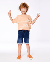 French Terry Denim Short Dark Denim Blue | Deux par Deux | Jenni Kidz