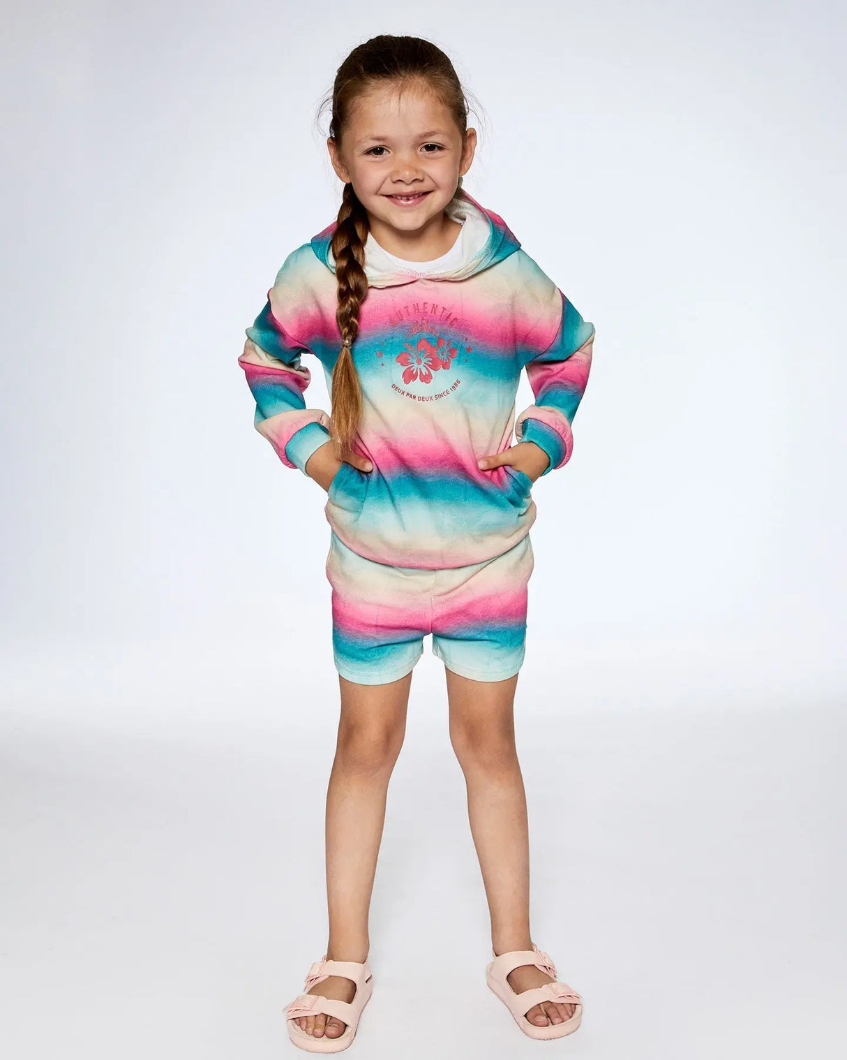 French Terry Hooded Sweatshirt Printed Tie Dye Waves | Deux par Deux | Jenni Kidz