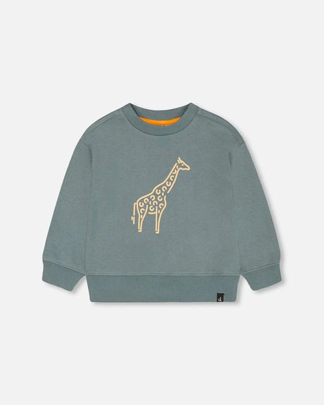 French Terry Printed Sweatshirt Pine Green | Deux par Deux | Jenni Kidz