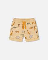 French Terry Short Beige Printed Jungle Animal | Deux par Deux | Jenni Kidz