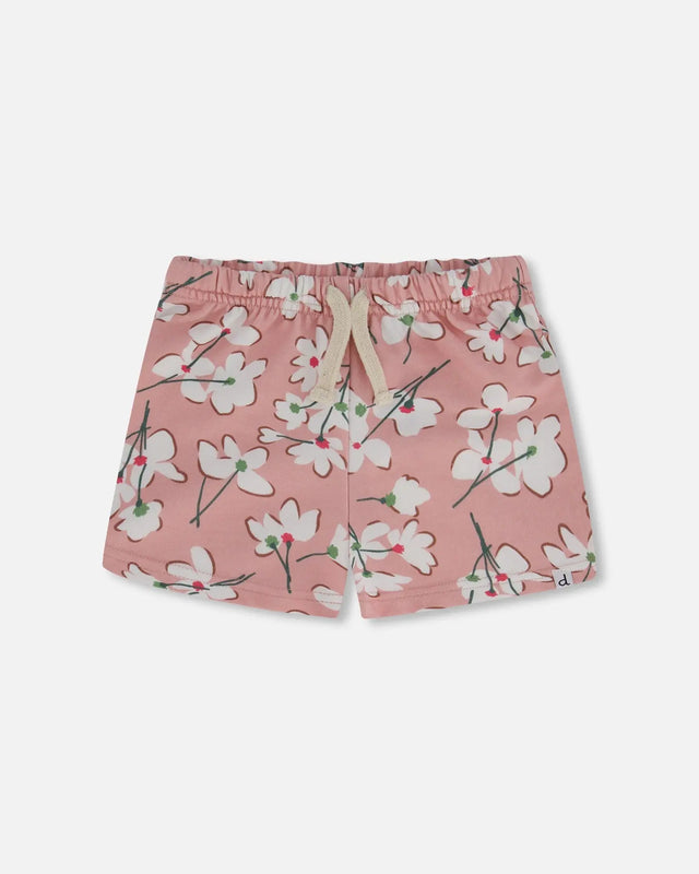 French Terry Short Pink Jasmine Flower Print | Deux par Deux | Jenni Kidz