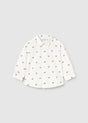 Front flat lay of Mayoral baby printed long-sleeve shirt with collar and button placket