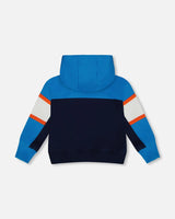 Full Zip Colorblock Hooded Fleece Sweatshirt Navy | Deux par Deux | Jenni Kidz