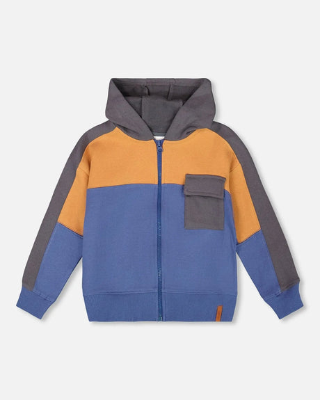 Full Zip Fleece Color Block Sweatshirt Blue | Deux par Deux | Jenni Kidz