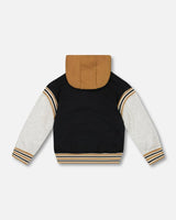 Full Zip Hooded Fleece Black And Beige | Deux par Deux | Jenni Kidz