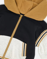 Full Zip Hooded Fleece Black And Beige | Deux par Deux | Jenni Kidz