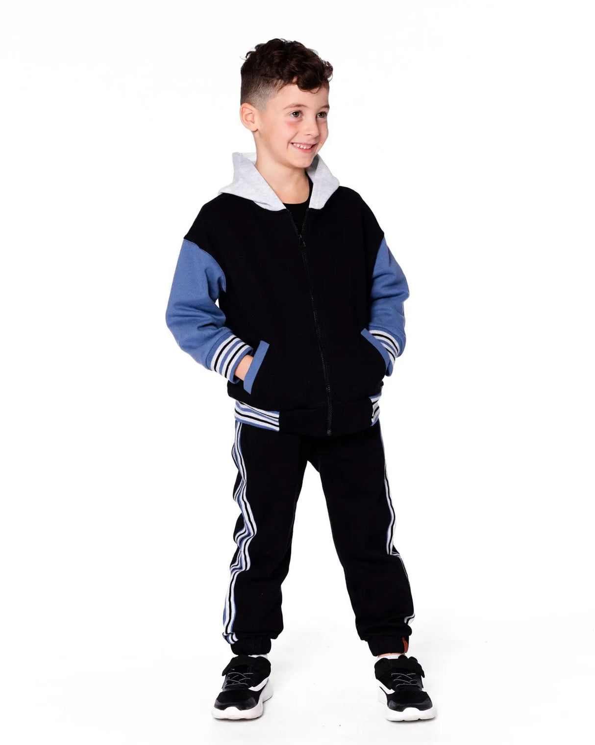 Full Zip Hooded Fleece Jacket Black | Deux par Deux | Jenni Kidz