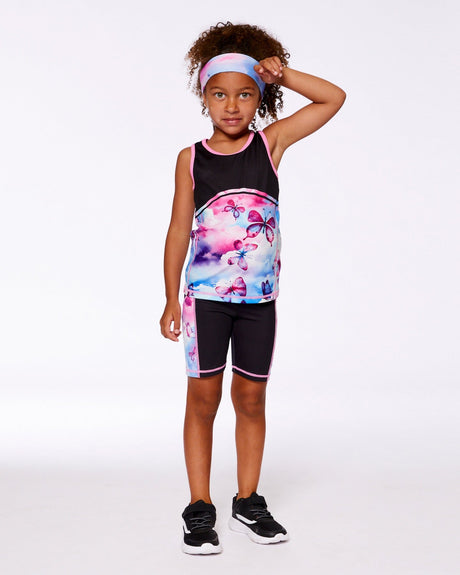 Printed Athletic Biker Short Black, Pink And Multicolored Butterflies-1