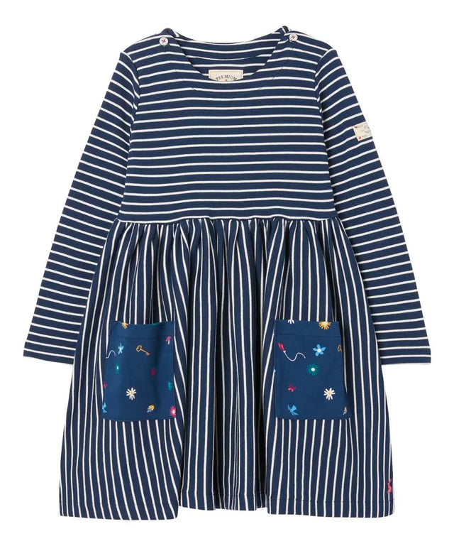 Girls Blue Stripe Nancy Breton Pocket A-Line Dress | Joules | Joules | Jenni Kidz