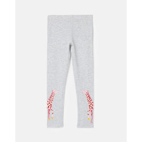 Joules Emilia Grey Pink Giraffe Leggings: front view with pink giraffes near ankles