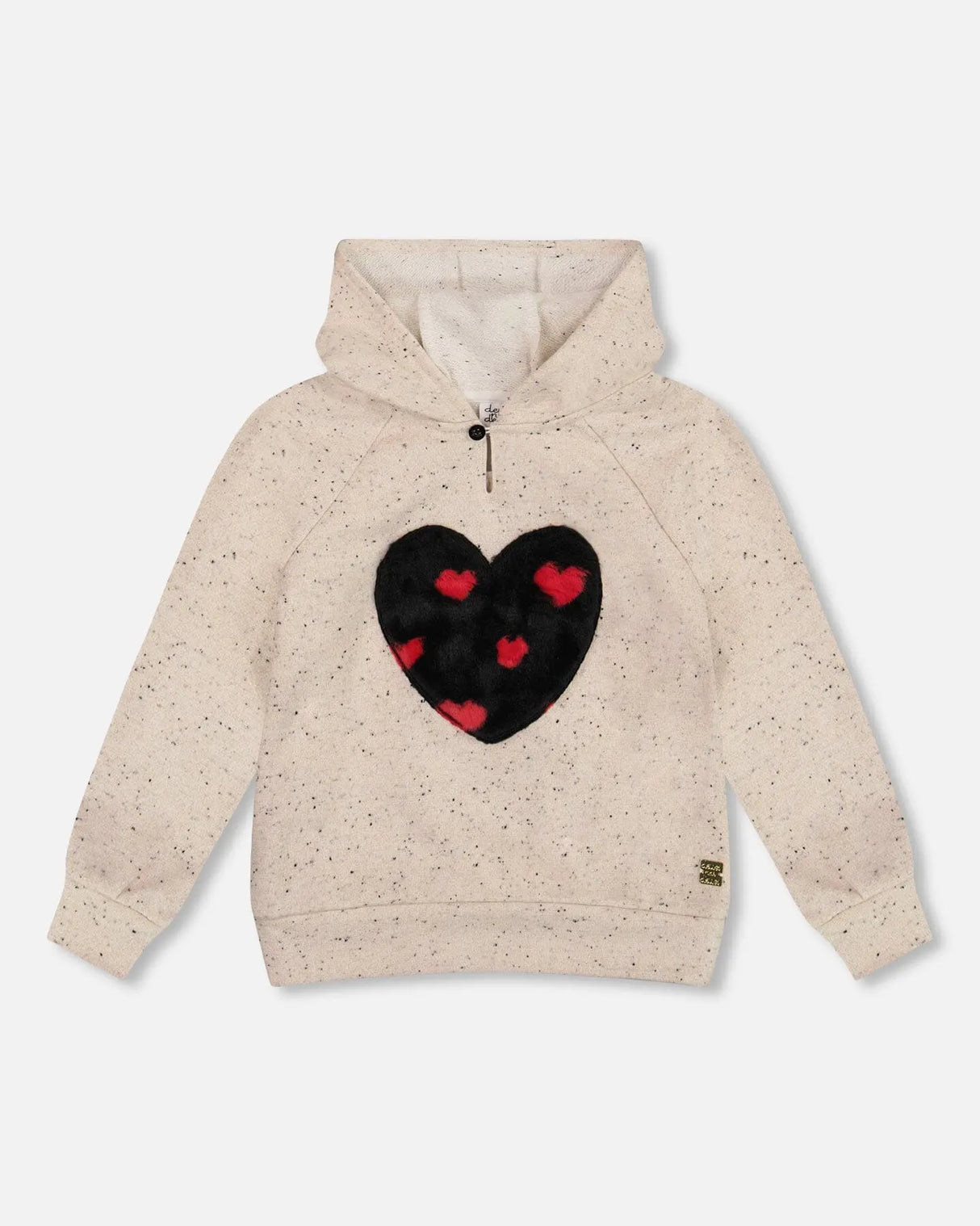 Glittering Beige French Terry Hoodie With Heart Applique | Deux par Deux | Jenni Kidz
