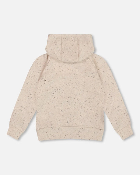 Glittering Beige French Terry Hoodie With Heart Applique | Deux par Deux | Jenni Kidz