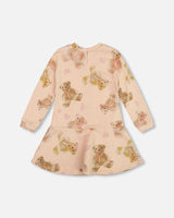 Glittering French Terry Dress Beige Teddy Bear Print | Deux par Deux | Jenni Kidz