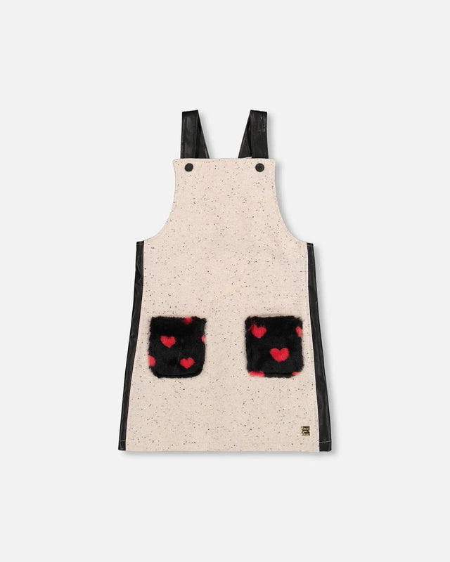 Glittering French Terry Overall Dress Beige And Black | Deux par Deux | Jenni Kidz