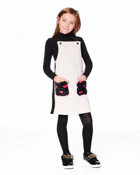 Glittering French Terry Overall Dress Beige And Black | Deux par Deux | Jenni Kidz
