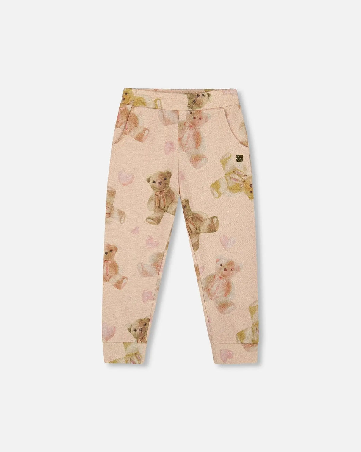 Glittering French Terry Sweatpants Beige Teddy Bear Print | Deux par Deux | Jenni Kidz