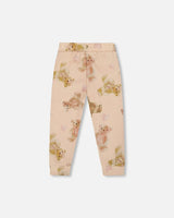 Glittering French Terry Sweatpants Beige Teddy Bear Print | Deux par Deux | Jenni Kidz