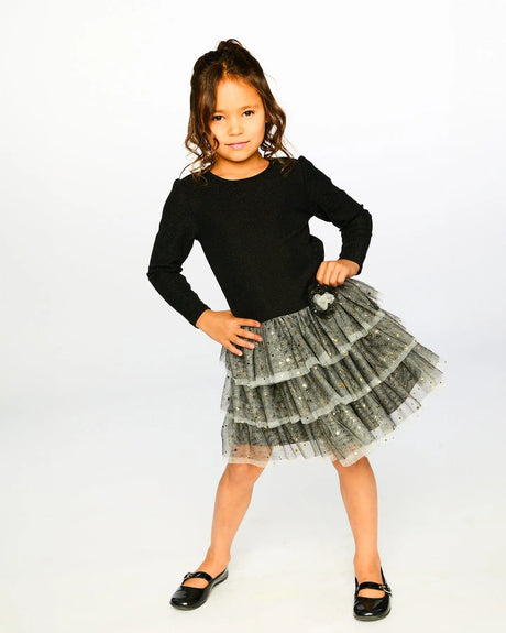 Glittering Mesh Skirt Party Dress Black | Deux par Deux | Jenni Kidz