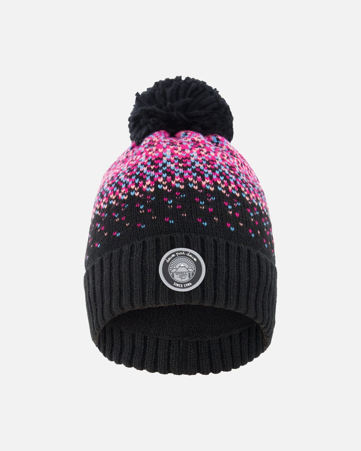 Lined Knit Pompom Hat Black And Pink-0