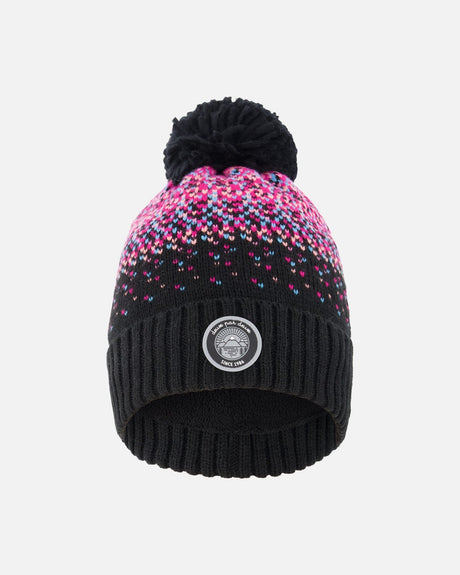 Lined Knit Pompom Hat Black And Pink-0