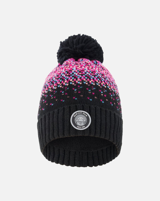 Lined Knit Pompom Hat Black And Pink-0